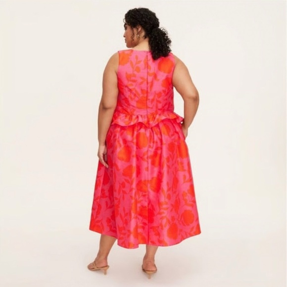 Kate Spade Pink Floral Peplum Sleeveless Midi Dress, 16 - Picture 2 of 8